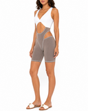Lucienne Jumpsuit - Mocha & White