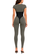 Dorvelle Jumpsuit - Khaki & Black Leather