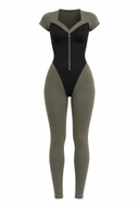 Dorvelle Jumpsuit - Khaki & Black Leather