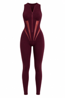 Close-up of sculpting contour panel on Delani Burgundy jumpsuit