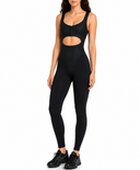 Model wearing The Manor Black luxury women's jumpsuit by AP Collection