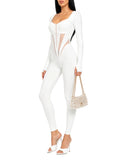 Model wearing the Marcelia White luxury women's jumpsuit by AP Collection