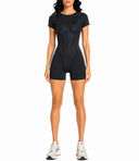 Model wearing the Solaire Black luxury women's jumpsuit by AP Collection