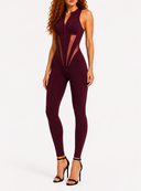Side view of the Delani Burgundy luxury women's jumpsuit by AP Collection